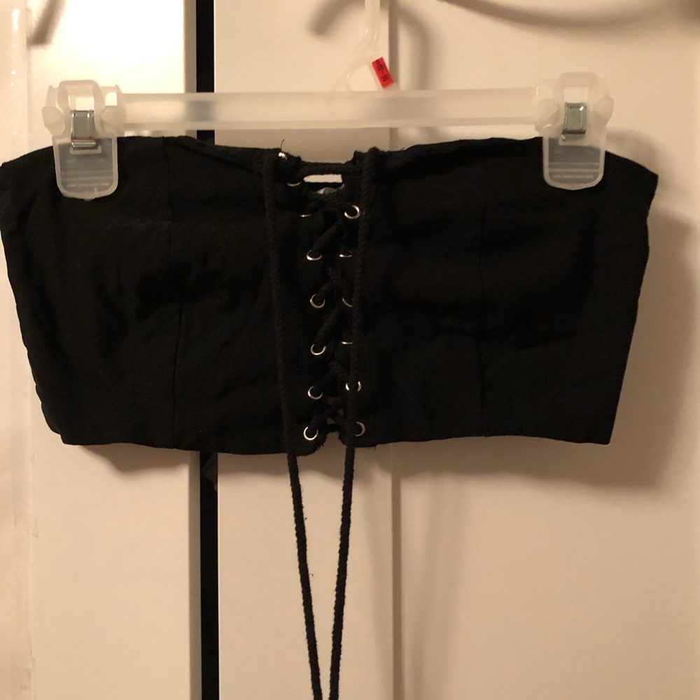 Forever 21 Black Lace Up Cropped Tube Top - Picture 1 of 1